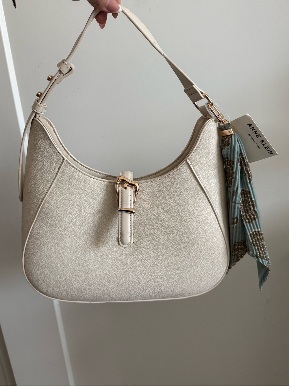 Anne Klein Cream Shoulder Bag with Scarf Detail